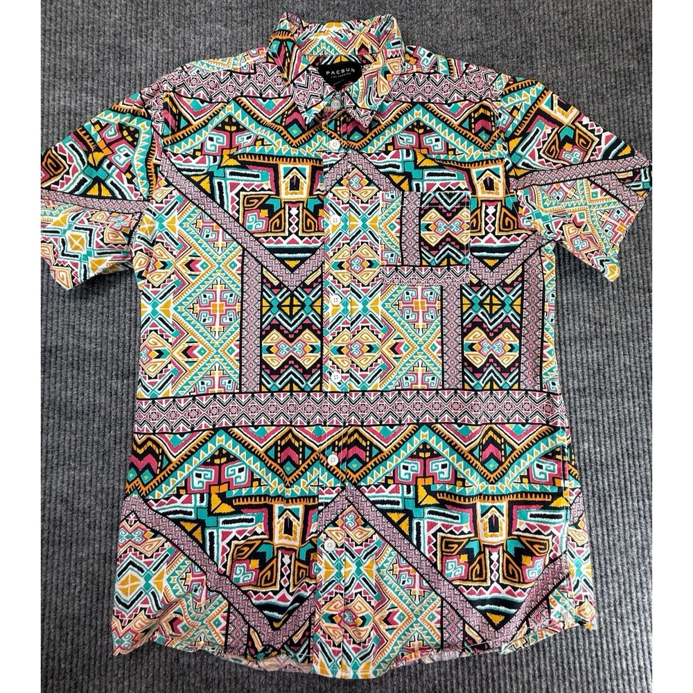 Pacsun Shirt Mens Large Aztec Geometrical 90's Artistic Vibrant Summer Retro Y2K